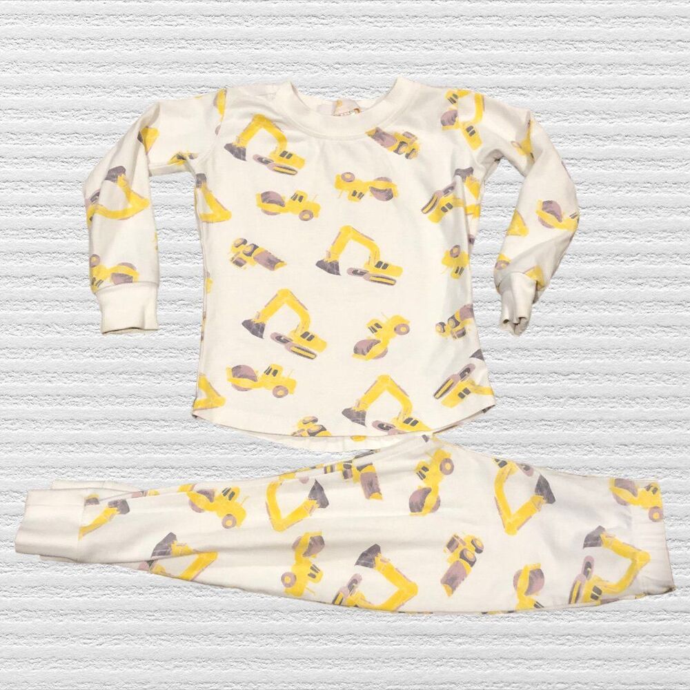 Sunny With an A Size 2 Yelllow Construction Excavator Trucks Pajama Long Jon Set